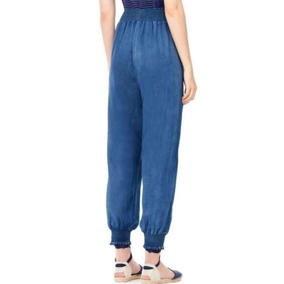 La Vie Rebecca Taylor Tissue Denim Chambray High Rise Tapered Smocked Hem Pant L - Picture 3 of 13